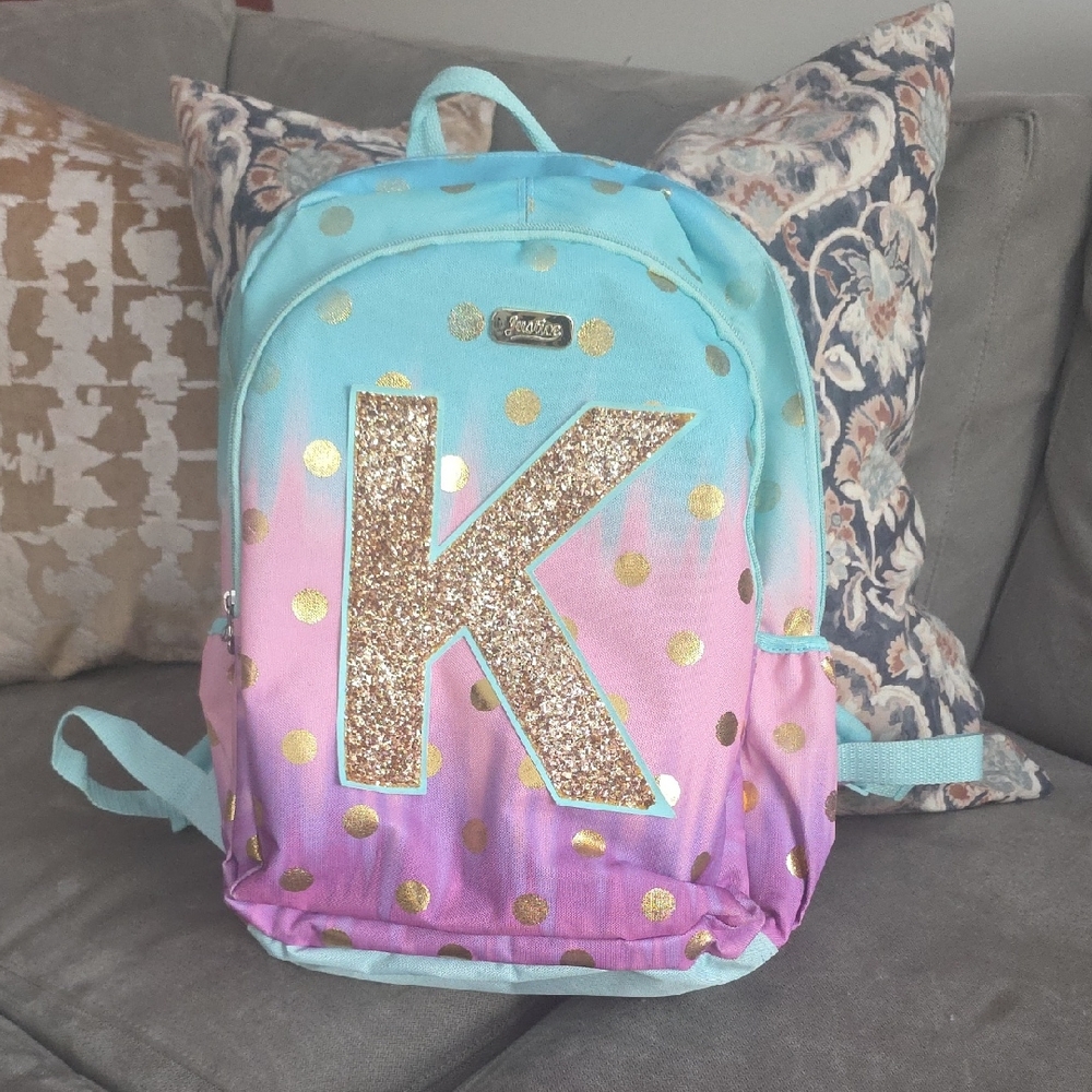 2YK Justice Glitter Initial Backpack - Aqua and Lavender
